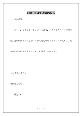 2024企业名称承诺书