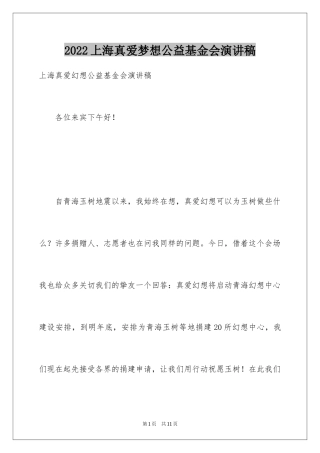 2024上海真爱梦想公益基金会演讲稿