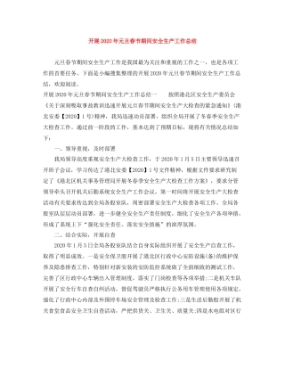 开展年元旦春节期间安全生产工作总结