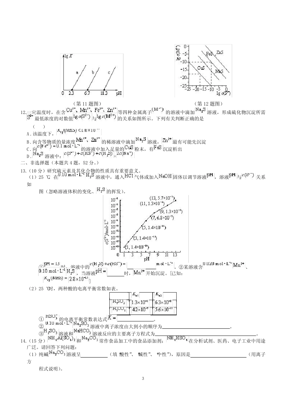 ...总复习化学专题精品试题 专题十三 盐类水解 溶解平衡 (含答案..._第3页