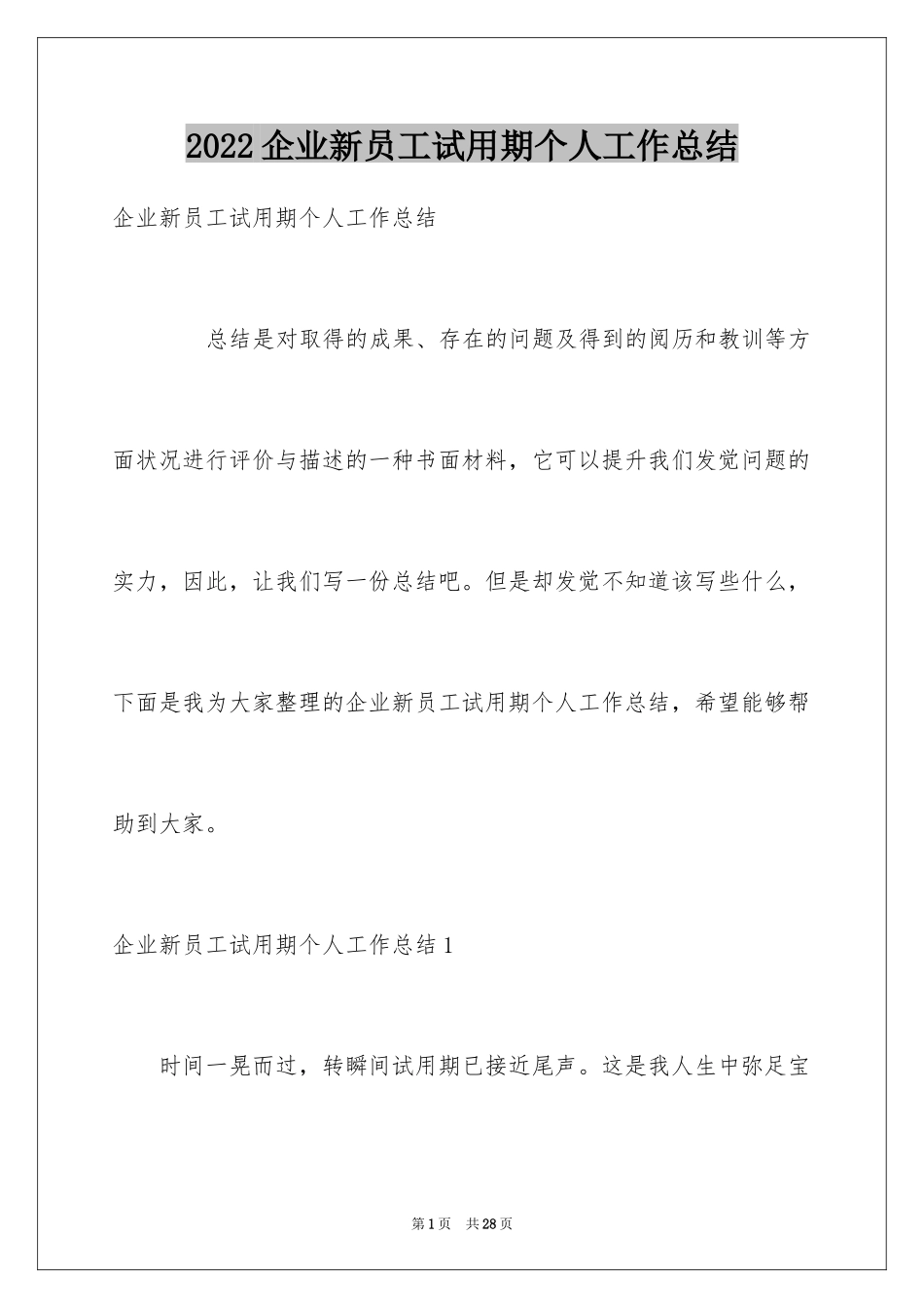 2024企业新员工试用期个人工作总结_第1页