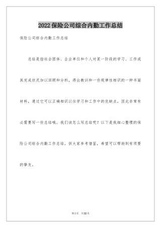 2024保险公司综合内勤工作总结
