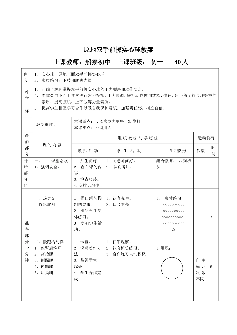 青田船寮初中实心球公开课教案_第1页