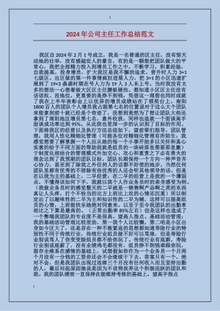 2017年公司主任工作总结范文