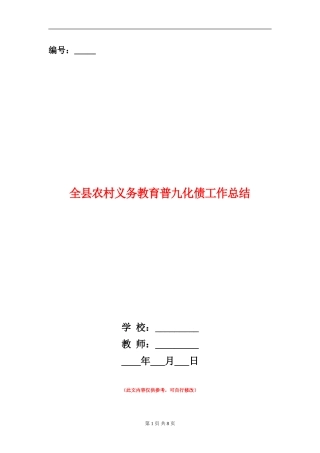 全县农村义务教育普九化债工作总结