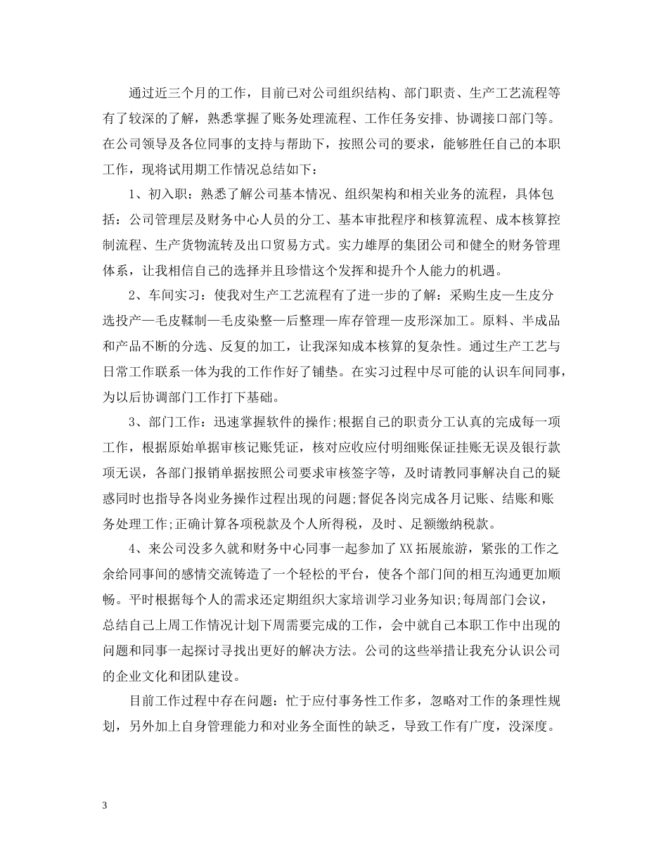 财务试用期三个月工作总结3篇_第3页