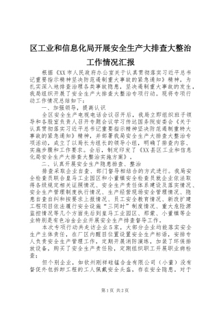 区工业和信息化局开展安全生产大排查大整治工作情况汇报