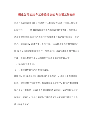 铜业公司年工作总结年主要工作安排