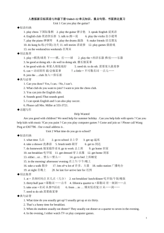 人教版新目标英语七年级下册期末重点复习及书面表达