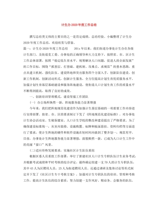 计生办年度工作总结