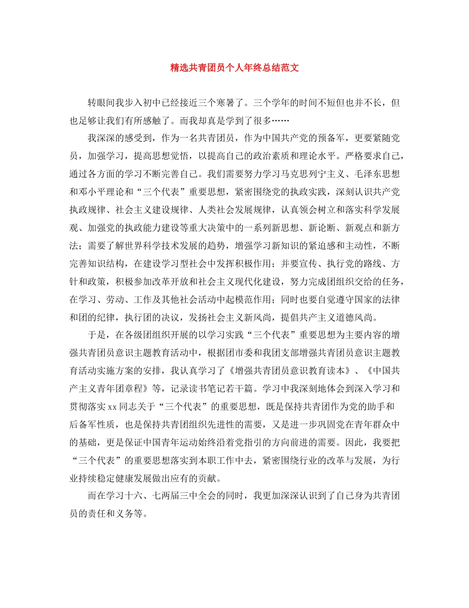 精选共青团员个人年终总结范文_第1页