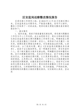 区安监局巡察整改情况报告