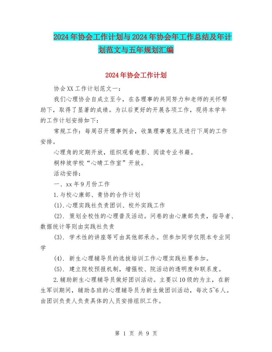 2024年协会工作计划与2024年协会年工作总结及年计划范文与五年规划汇编_第1页