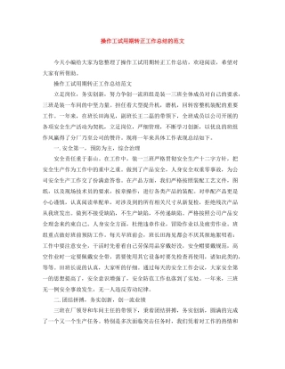 操作工试用期转正工作总结的范文