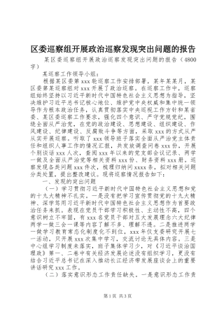 区委巡察组开展政治巡察发现突出问题的报告
