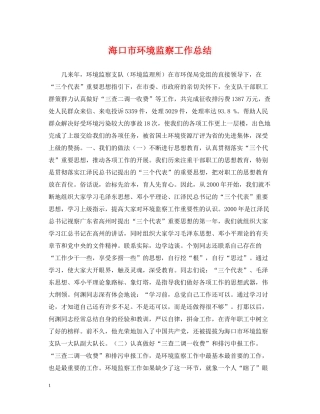 海口市环境监察工作总结