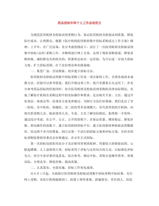 药品招标年终个人工作总结范文