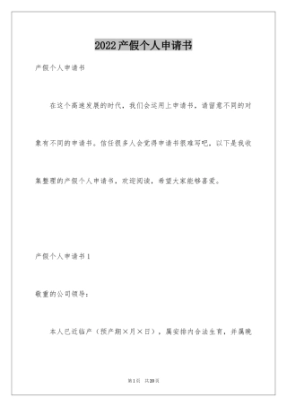 2024产假个人申请书_2