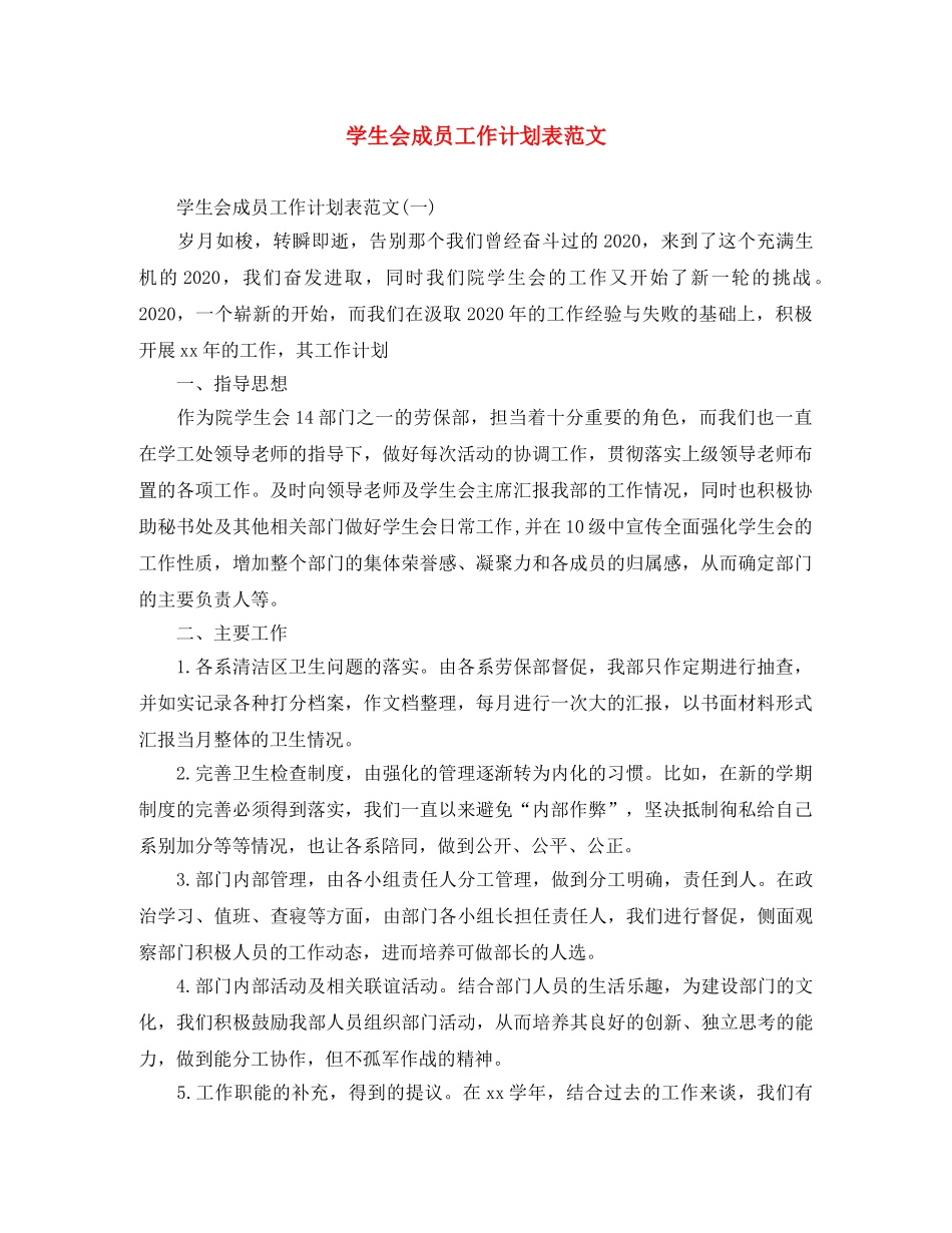 学生会成员工作计划表范文 _第1页