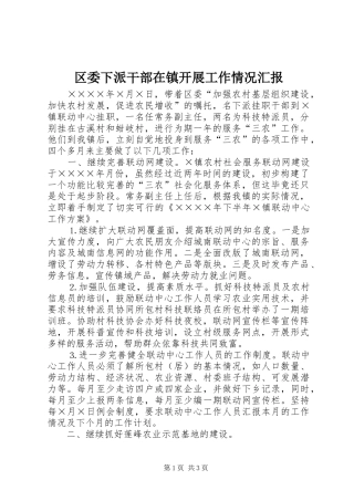 区委下派干部在镇开展工作情况汇报
