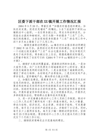 区委下派干部在XX镇开展工作情况汇报