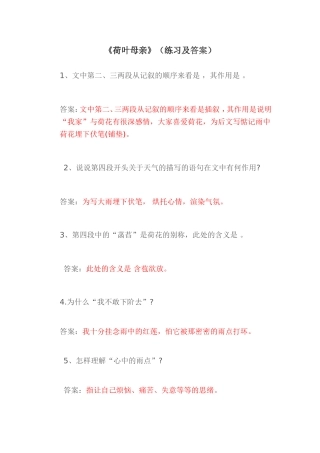 荷叶母亲课后测试题 (2)