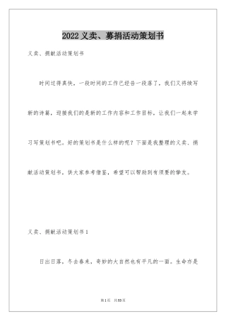 2024义卖、募捐活动策划书