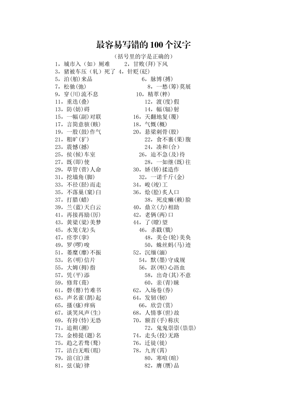 最容易写错的100个汉字_第1页