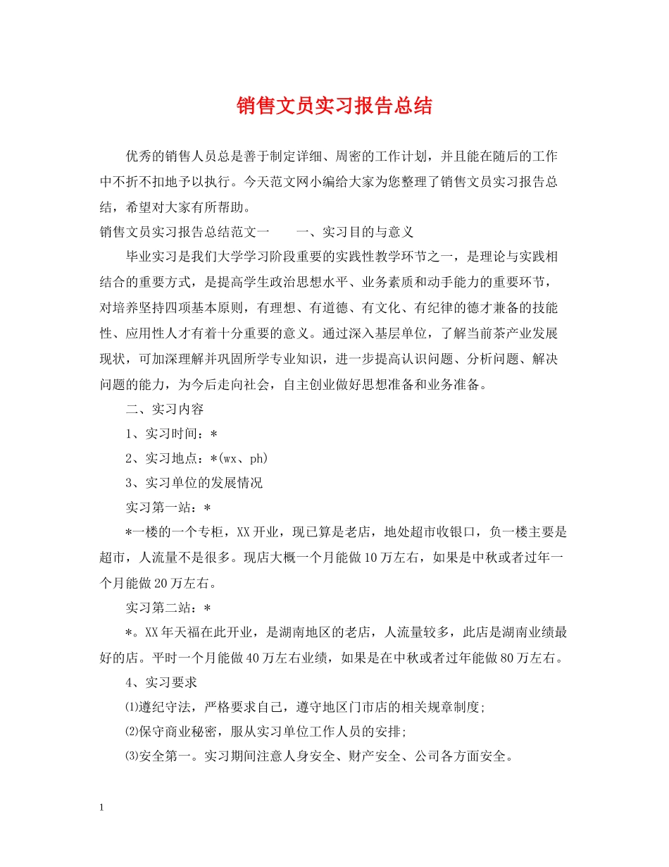 销售文员实习报告总结_第1页