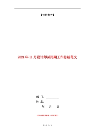 2024年11月设计师试用期工作总结范文【最新版】