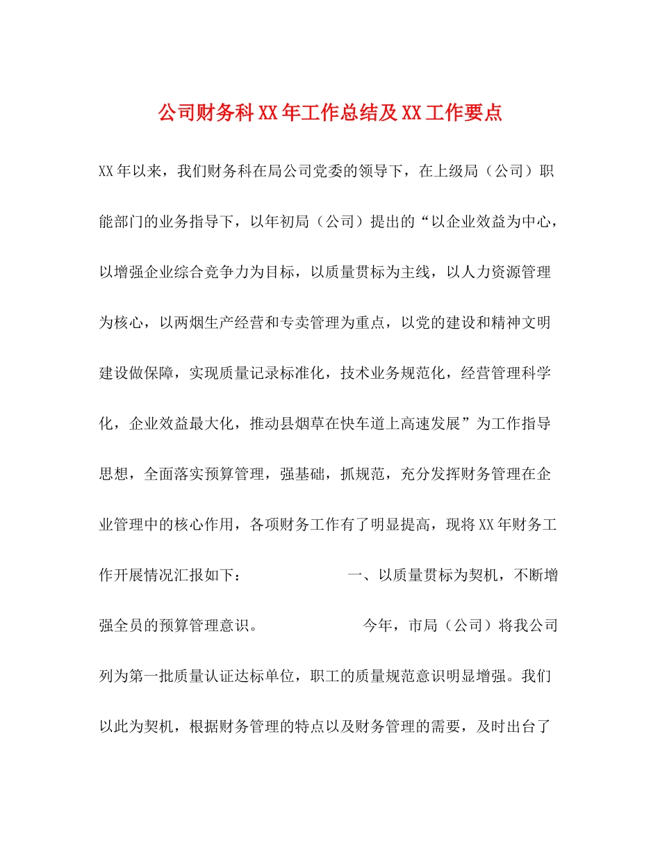 公司财务科年工作总结及工作要点_第1页