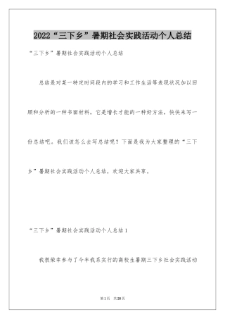2024“三下乡”暑期社会实践活动个人总结