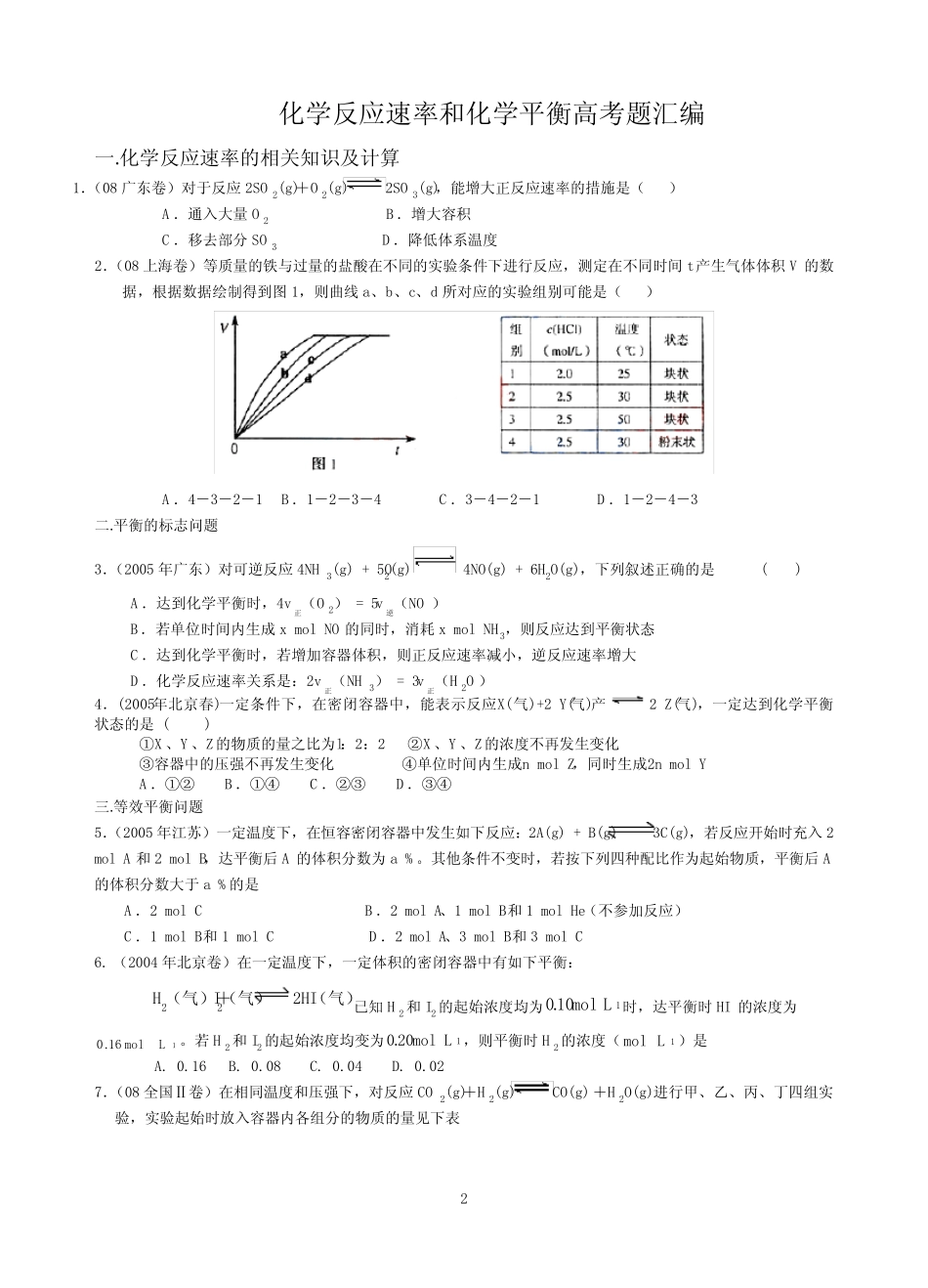 化学反应速率与化学平衡高考题汇编(DOC)_图文 _第2页