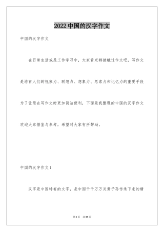 2024中国的汉字作文