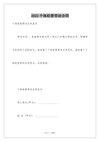 2024个体经营劳动合同
