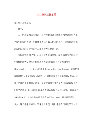大二班长工作总结