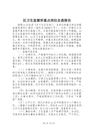 区卫生监督所重点岗位自查报告