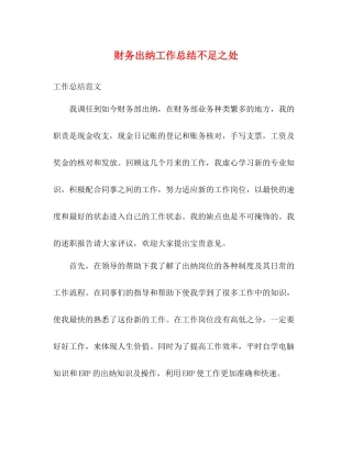 财务出纳工作总结不足之处