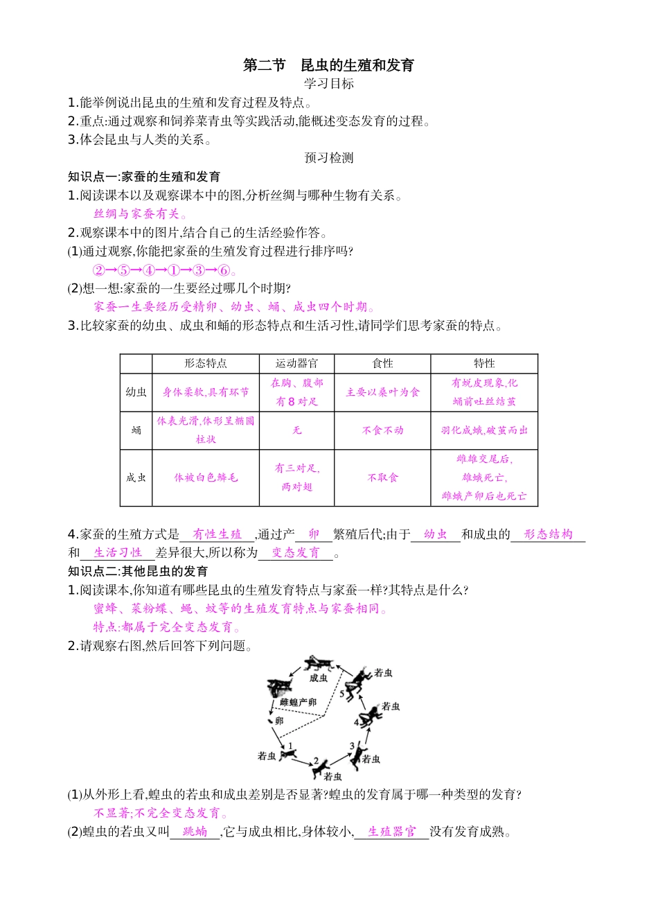 八年级下12《昆虫的生殖和发育》导学案_第1页