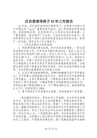 区农委领导班子XX年工作报告