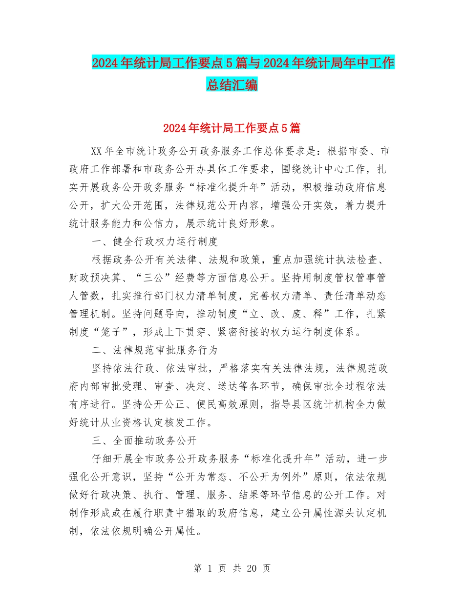 2024年统计局工作要点5篇与2024年统计局年中工作总结汇编_第1页