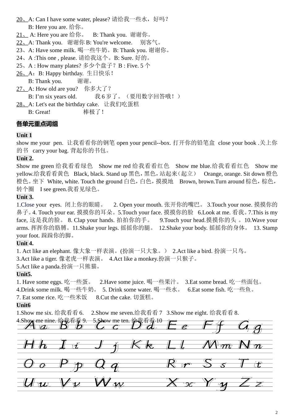 2014新版pep小学3-5年级各册重点单词词组汇总(按单元)_第2页