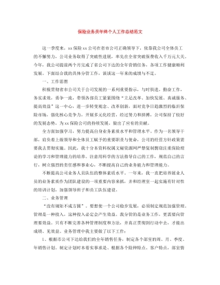 保险业务员年终个人工作总结范文