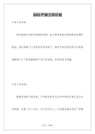 2024产房工作计划