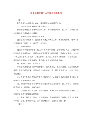学生会副主席个人工作计划怎么写 