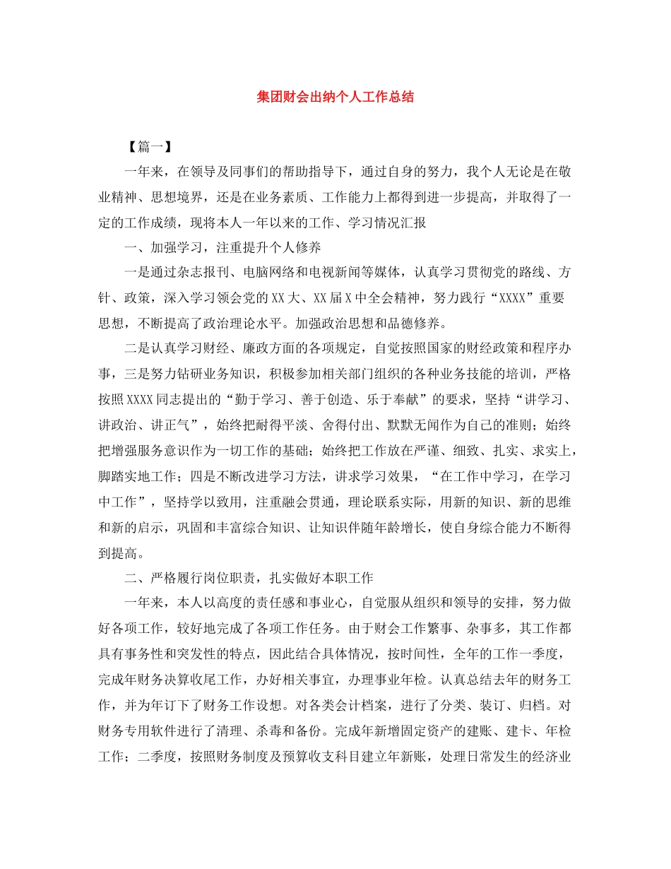 集团财会出纳个人工作总结_第1页