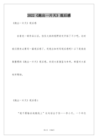 2024《跑出一片天》观后感