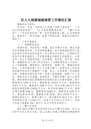 区人大视察城建城管工作情况汇报