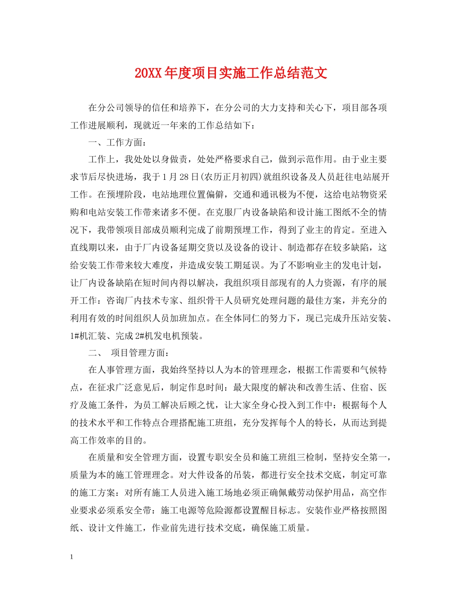 项目实施工作总结范文_第1页