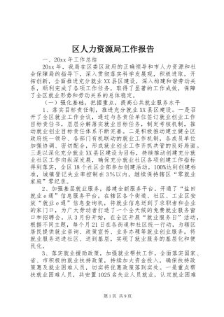 区人力资源局工作报告
